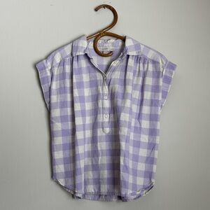 LOFT Gingham Linen-Blend Dolman Spring Top in Lilac and White